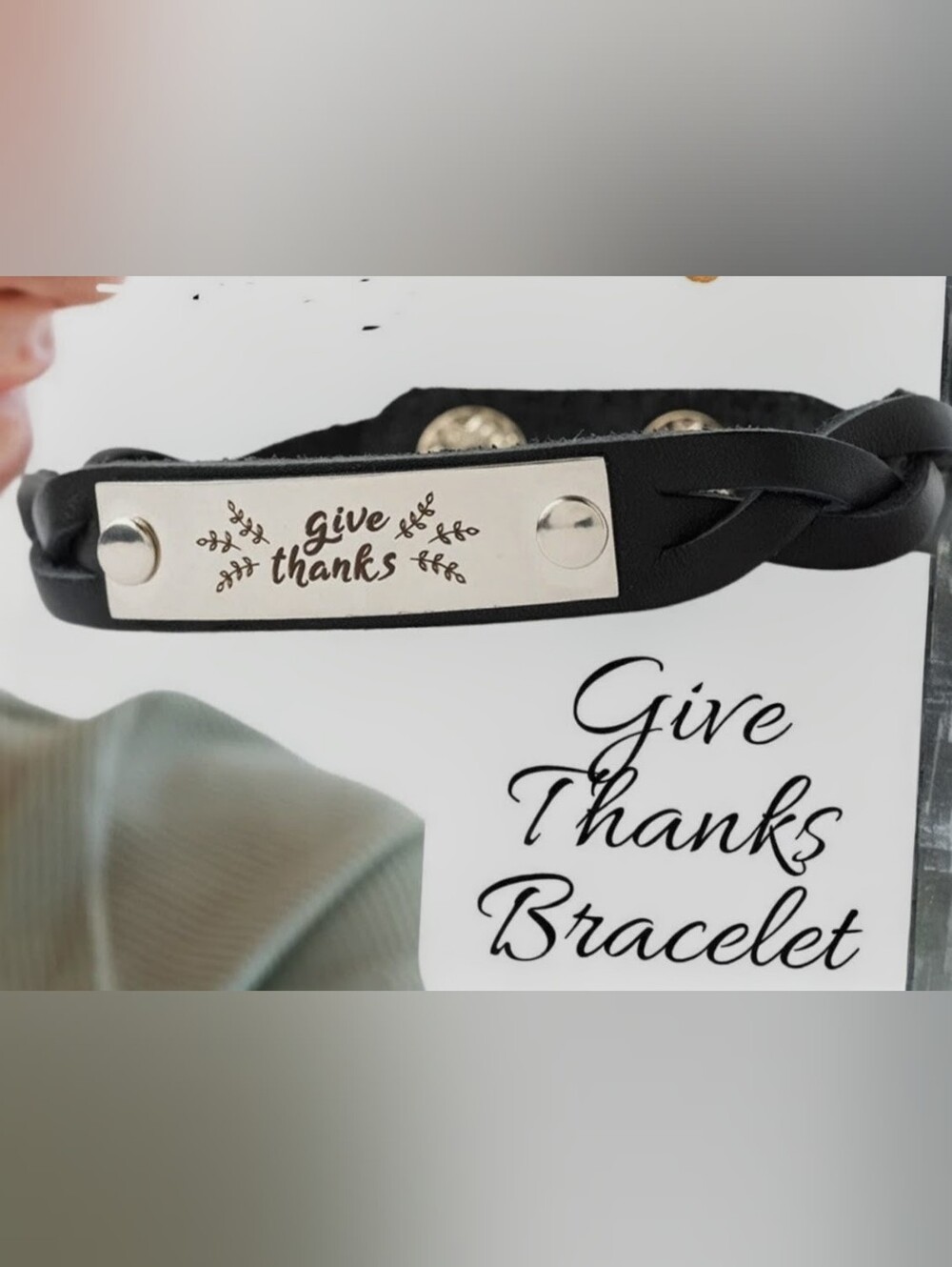 Plunder Give Thanks Black and Silver Braided Leather Bracelet
